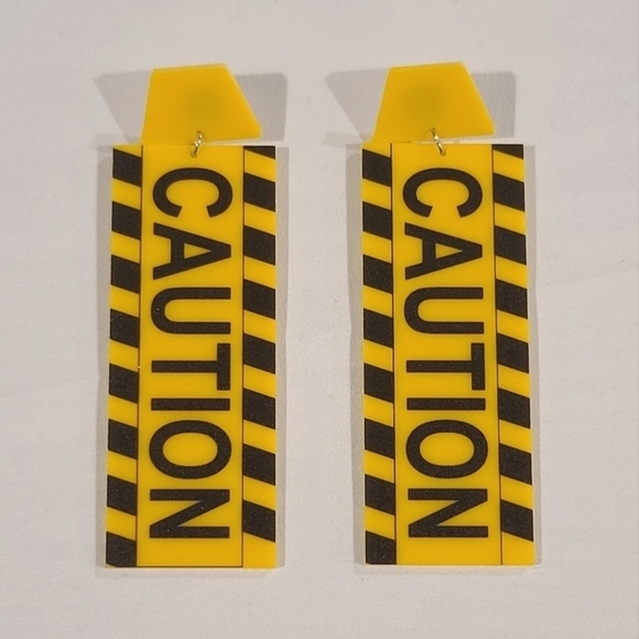 Caution Sign Dangle Post Novelty Earrings - Picture 6 of 8